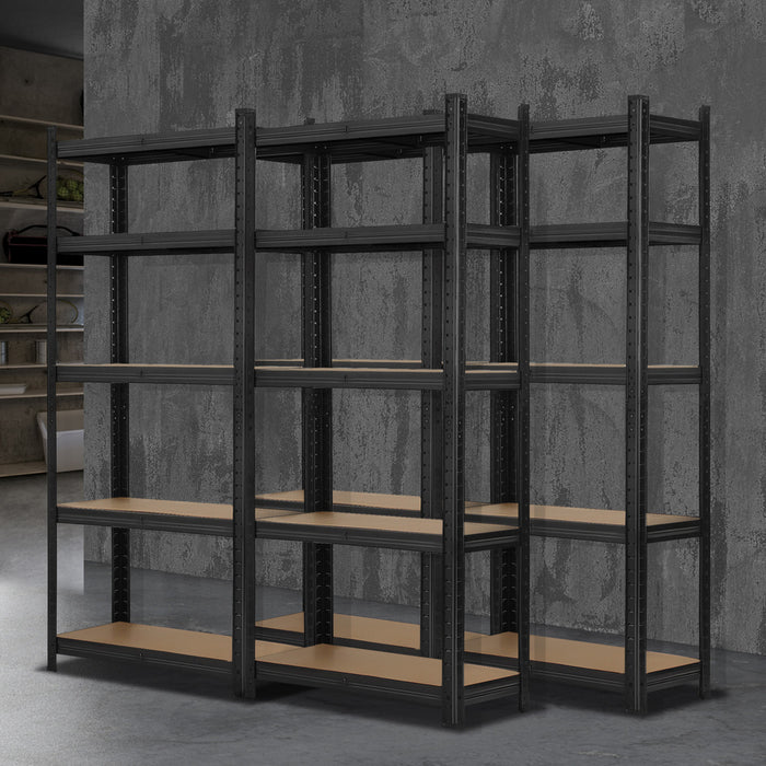 Set of 4 Warehouse Storage Racks 5 Tier Black 1.5 m