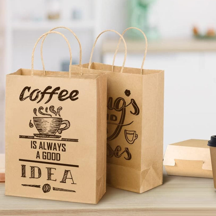 50pcs Brown Kraft Paper Bags with Handle for Gifts and Souvenirs - Available in S, M, L