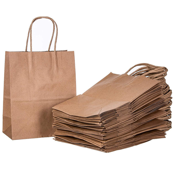 50pcs Brown Kraft Paper Bags with Handle for Gifts and Souvenirs - Available in S, M, L