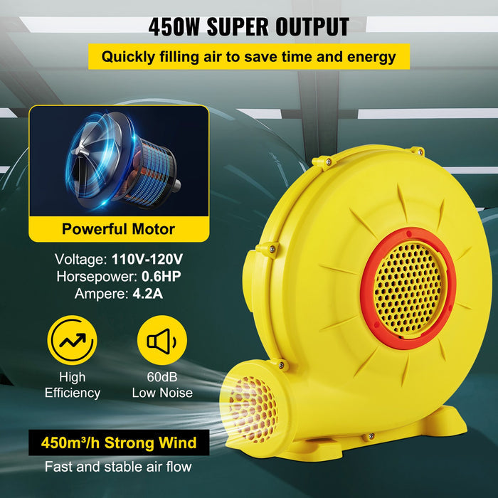 Air Blower Pump Fan 450W 0.6HP for Inflatable Bounce House Bouncy
