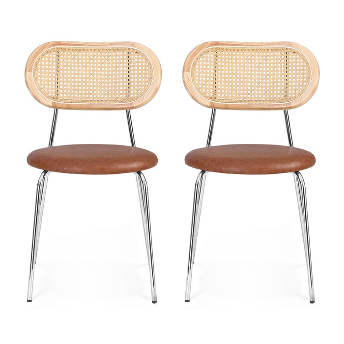 Artiss 2x Dining Chairs PU Leather Rattan Kitchen Lounge Cafe Accent Chair Brown