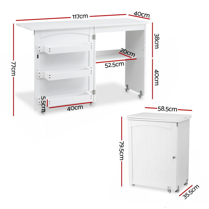 Artiss Folding Sewing Machine Desk Multi-functional Rolling Work Table Craft Station
