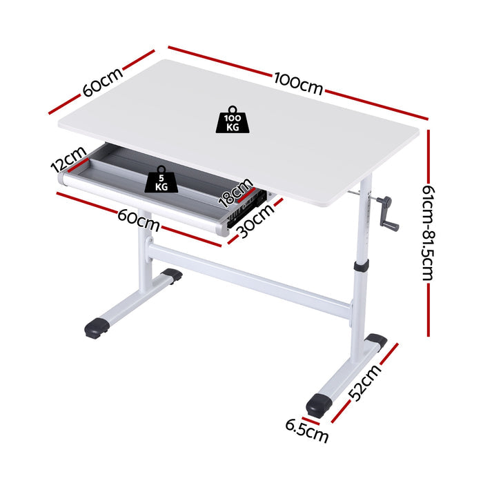 Artiss Manual Standing Desk Height Adjustable Workstation Computer Desks Study 100CM White