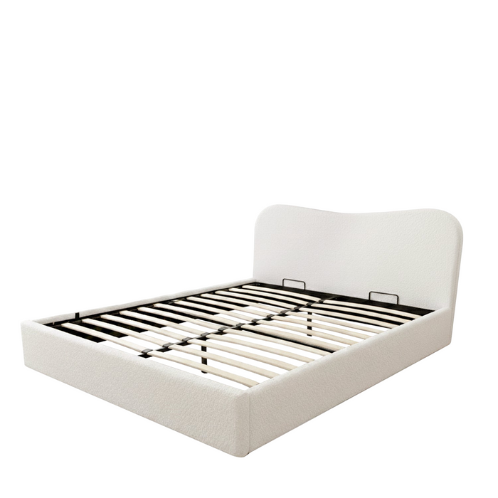 Artiss Queen Bed Frame with Gaslift Storage Wooden Platform Mattress Base Boucle Upholstered White