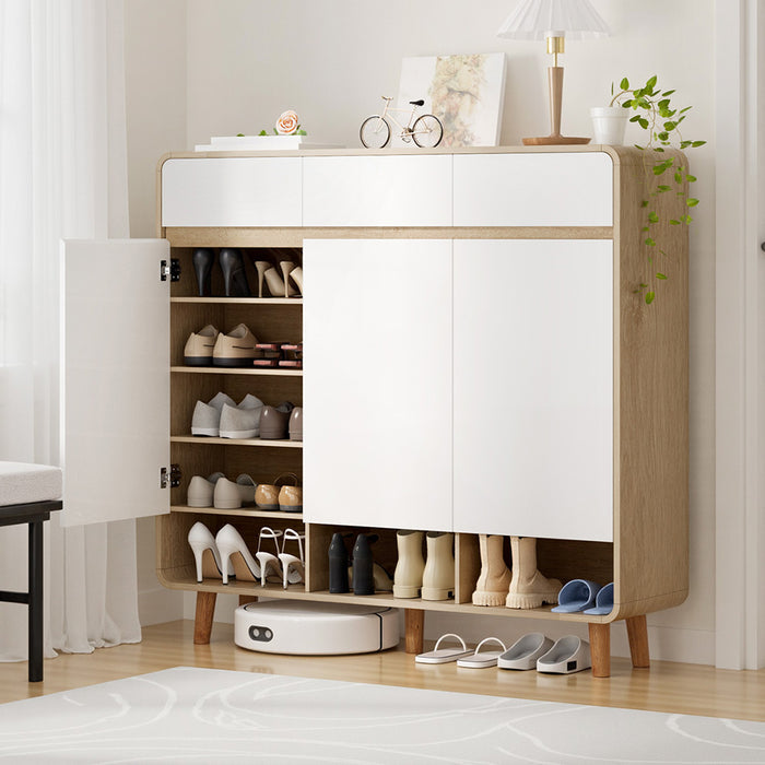 Artiss Shoe Rack Cabinet 25 Pairs Storage Cupboard Pine & White