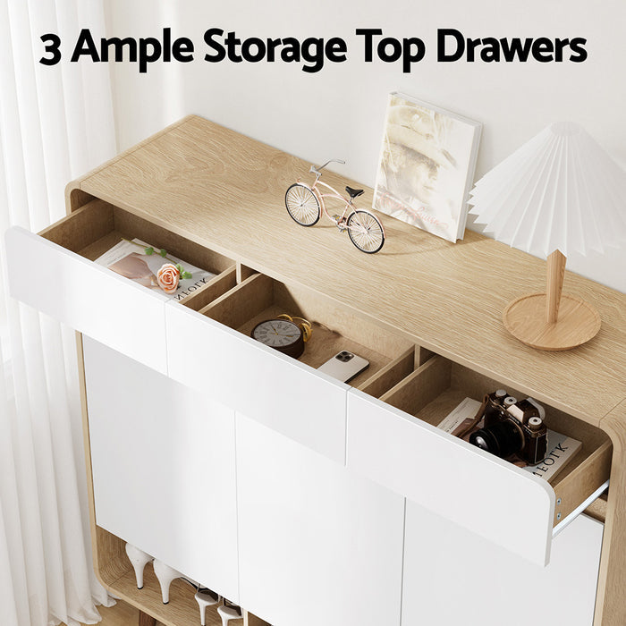 Artiss Shoe Rack Cabinet 25 Pairs Storage Cupboard Pine & White
