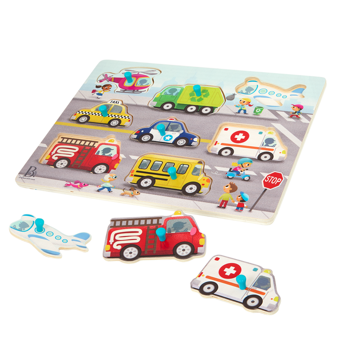 Wooden peg puzzles for toddlers trucks cars construction