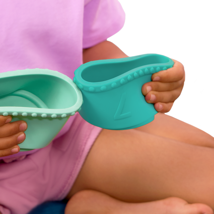 Baby stacking cups with teething-safe silicone type design