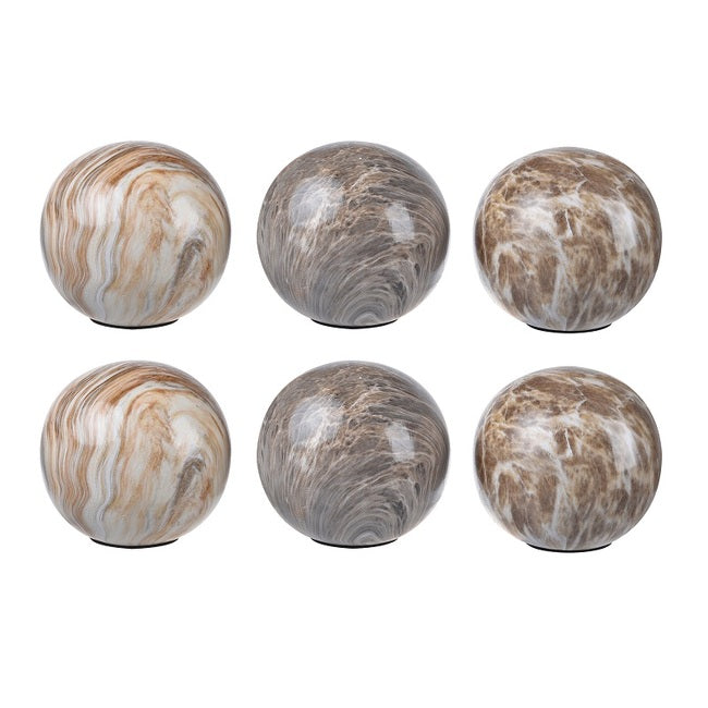 Beige Marbleized Balls Set of 6 Ceramic 10cm Tabletop Decor