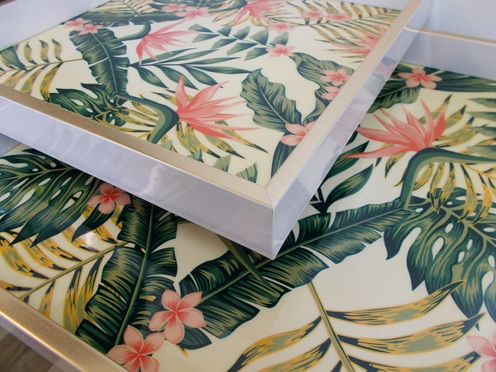 Botanical Square Tray Set of 2 Nesting Table Decor