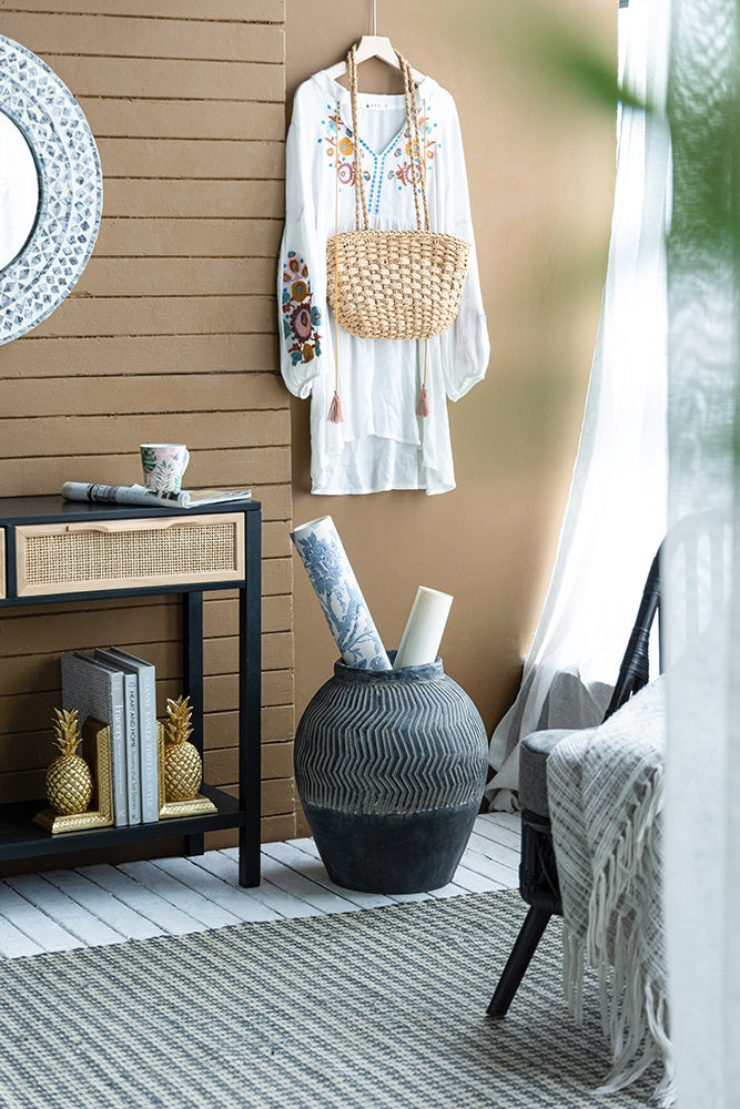 Carmoo Grey Cement Textured  44cm Pot – Chevron Design