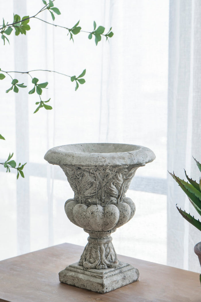 Danna Ornate Concrete Garden Urn Small Decorative Planter Antique Finish