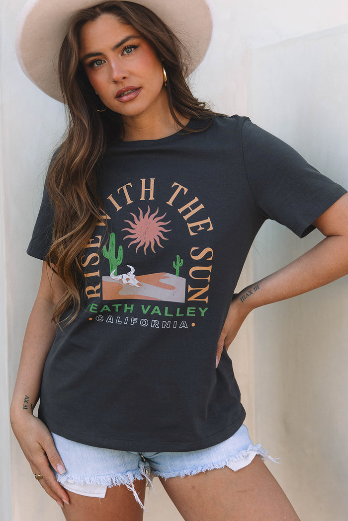 Dark Grey "Rise With The Sun" Western Graphic Tee for Women