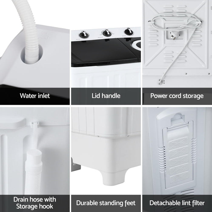 Devanti Portable Washing Machine Twin Tub 7KG White