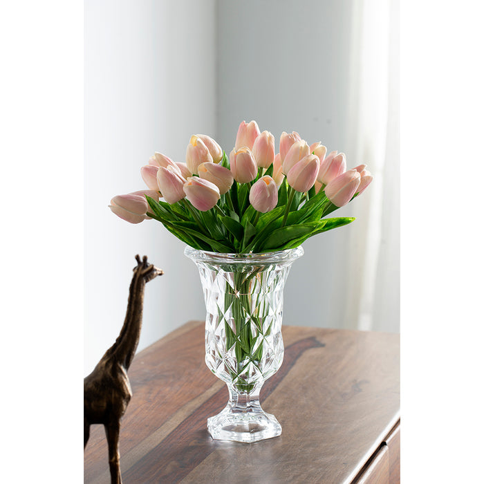 Diamond Pattern Pedestal 24cm Glass Decorative Flower Vase