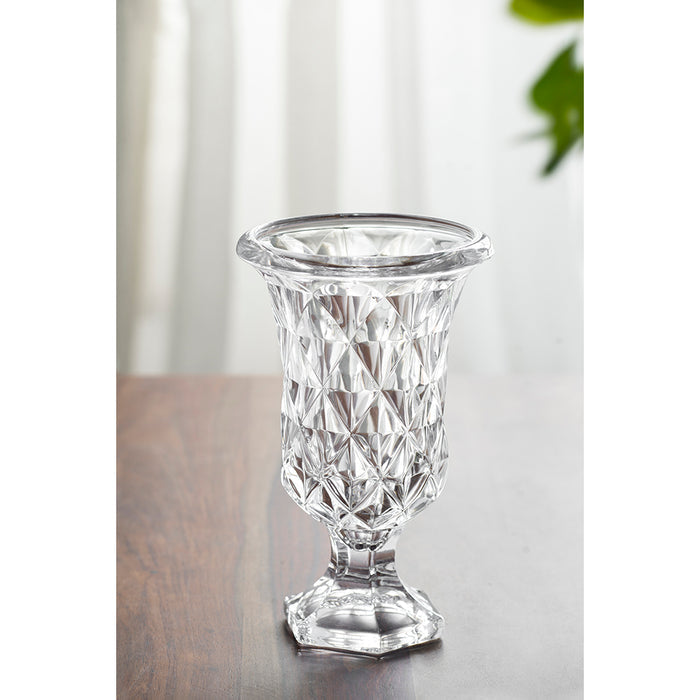 Diamond Pattern Pedestal 24cm Glass Decorative Flower Vase