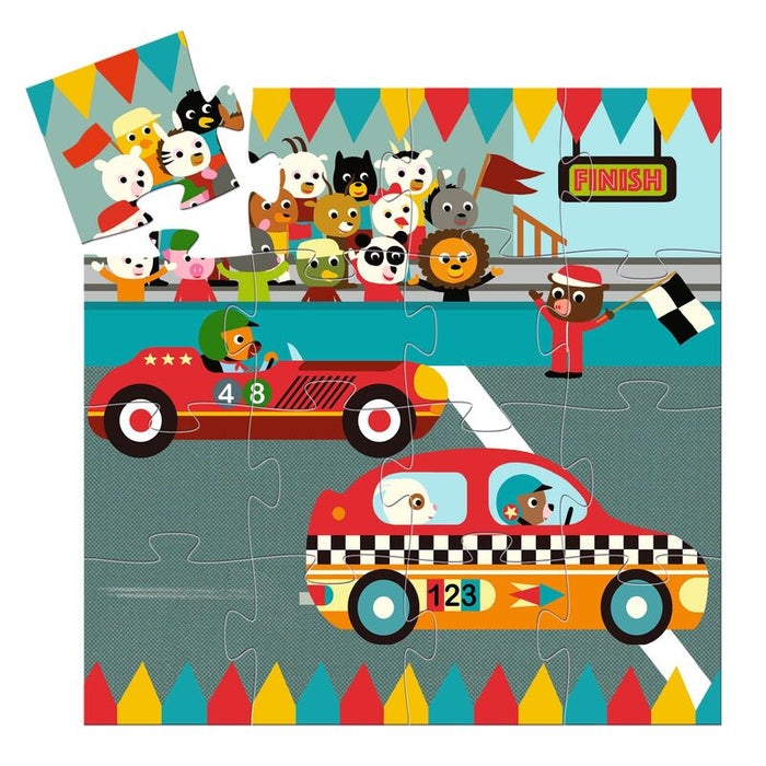 Djeco - Puzzle Silhouette 16pcs - The Racing Car