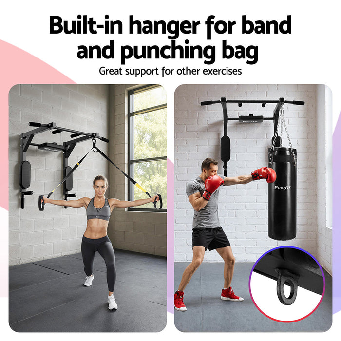 Everfit Pull Up Bar Dip Station Multi Gym 150kg Home Power Station Black Red