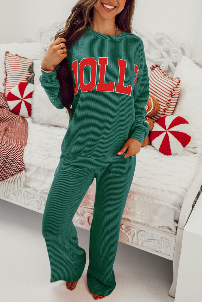 Fiery Red Jolly Corded Long Sleeve Top and Pocket Pants Set