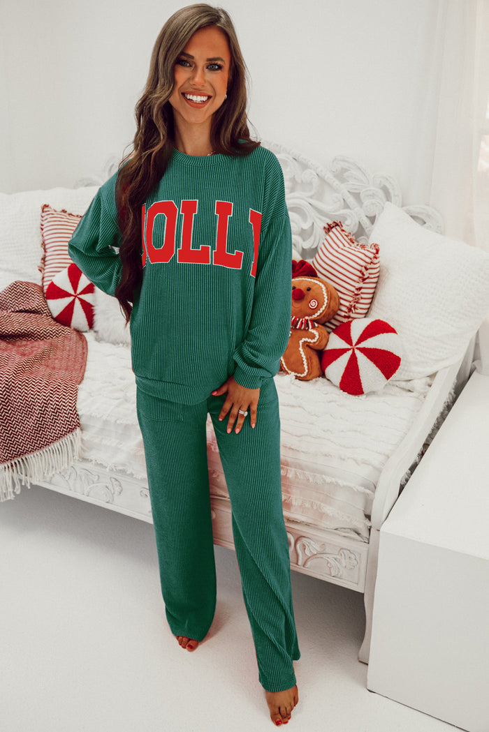 Fiery Red Jolly Corded Long Sleeve Top and Pocket Pants Set