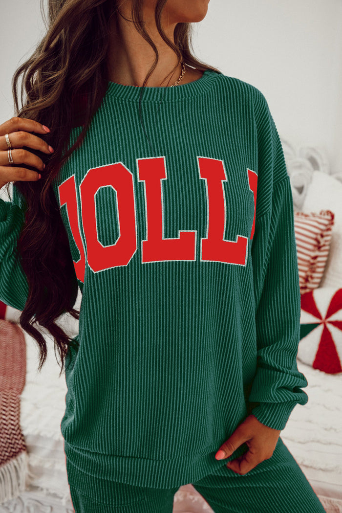 Fiery Red Jolly Corded Long Sleeve Top and Pocket Pants Set