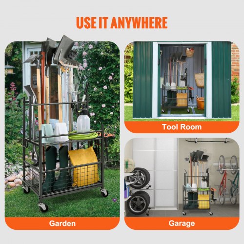 Garden Tool Organizer 16 Slots with Hooks and Wheels for Outdoor Storage