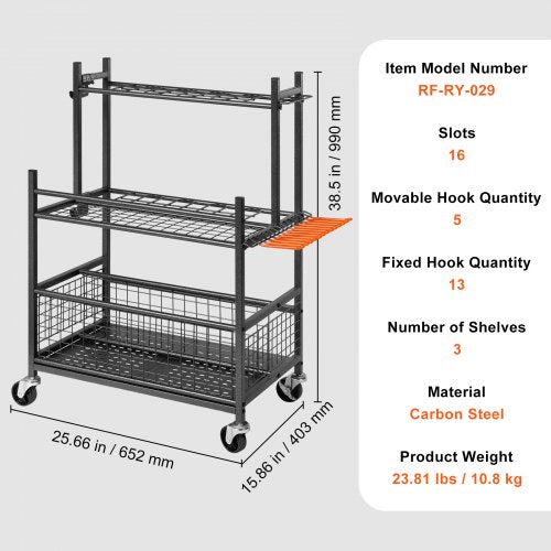 Garden Tool Organizer 16 Slots with Hooks and Wheels for Outdoor Storage