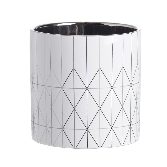 Geo Ceramic Planter Modern Diamond Pattern Cylindrical Pot - 16 cm