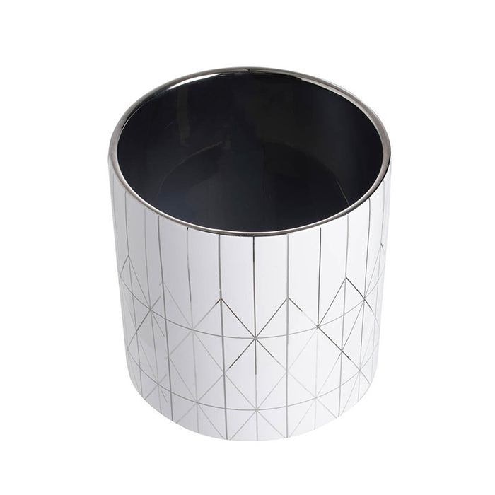 Geo Ceramic Planter Modern Diamond Pattern Cylindrical Pot - 16 cm