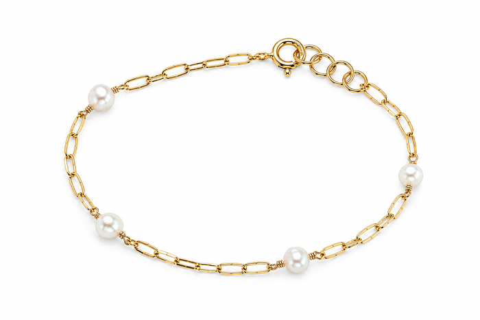 Gold Filled Pearl Paperclip Bracelet