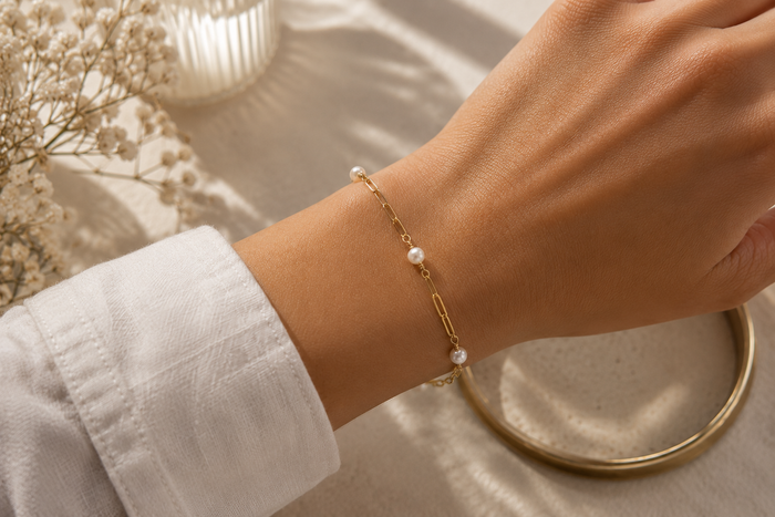 Gold Filled Pearl Paperclip Bracelet