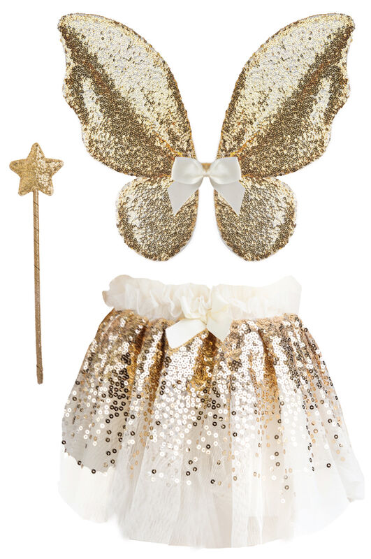 Great Pretenders - Gracious Gold Sequins Skirt, Wings & Wand Set -Size 4-6