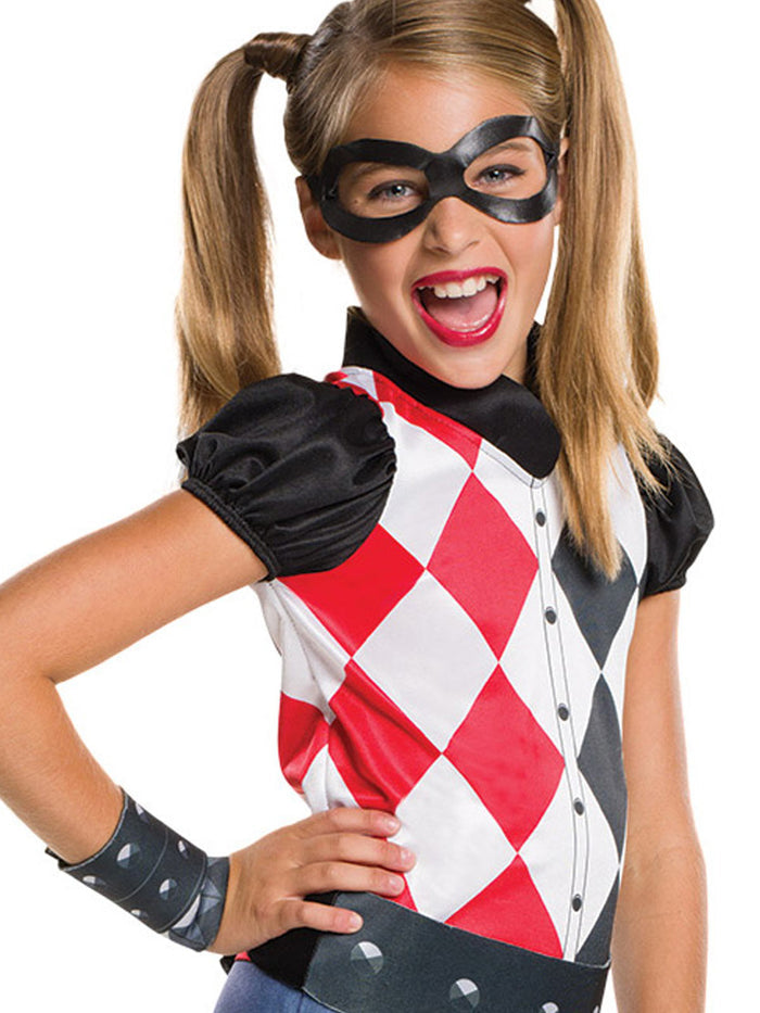 Harley Quinn Jumpsuit Costume with Mask &amp; Accessories DC Comics Official – Red Colour