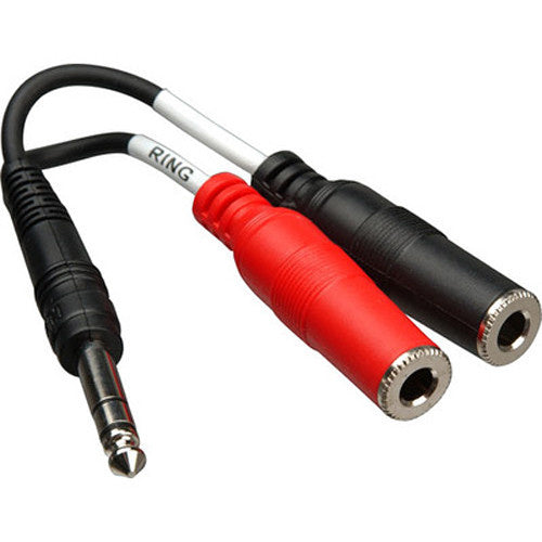 Hosa Stereo 1/4" Male to 2 1/4" Mono Female Cable (6") - Voice and Video Sales