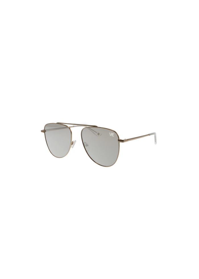 INSTINCT sunglasses with light sterling mirrored lenses and light gold stainless steel frame offering 100% UV protection.