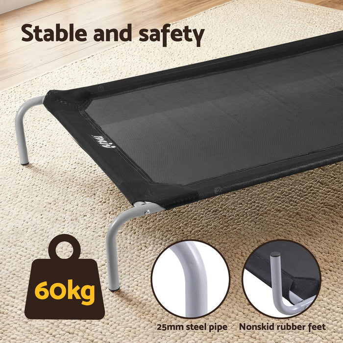 i.Pet Pet Dog Bed Elevated Trampoline Durable Raised Heavy Duty Large Dogs 90x137cm Black