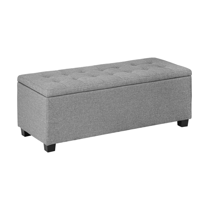 Light Grey Storage Ottoman Faux Linen