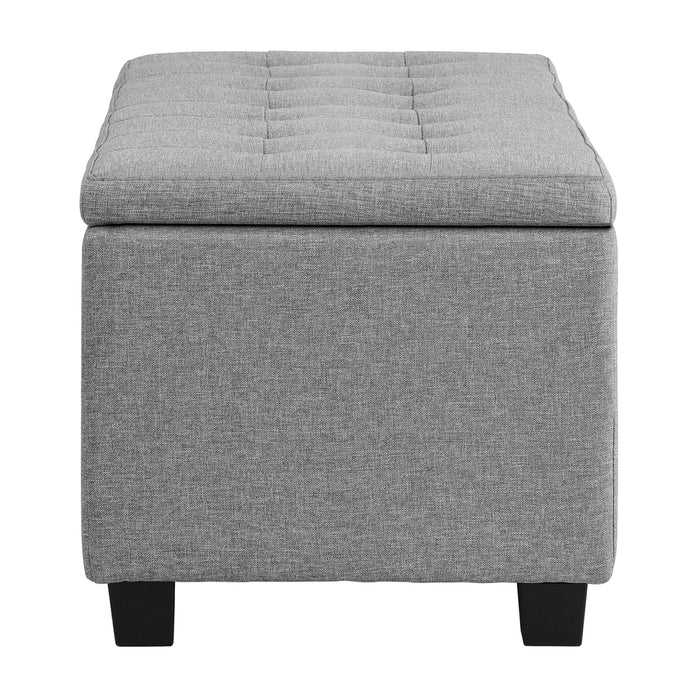 Light Grey Storage Ottoman Faux Linen