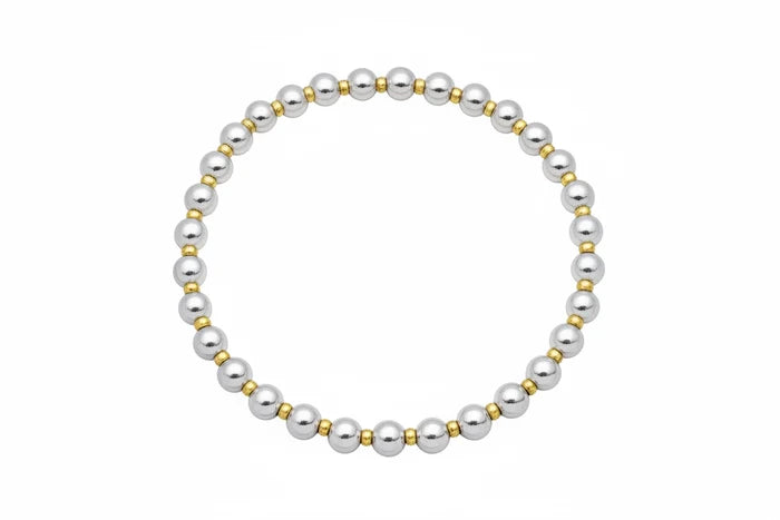 LUCY Sterling Silver and Gold Filled Stretchy Beaded Bracelet
