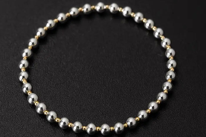 LUCY Sterling Silver and Gold Filled Stretchy Beaded Bracelet