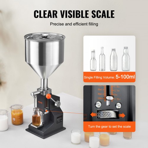 Manual Bottle Filler 5-100ml Adjustable Stainless Steel Liquid Filling Machine
