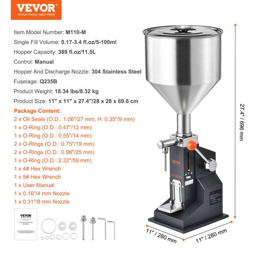 Manual Bottle Filler 5-100ml Adjustable Stainless Steel Liquid Filling Machine