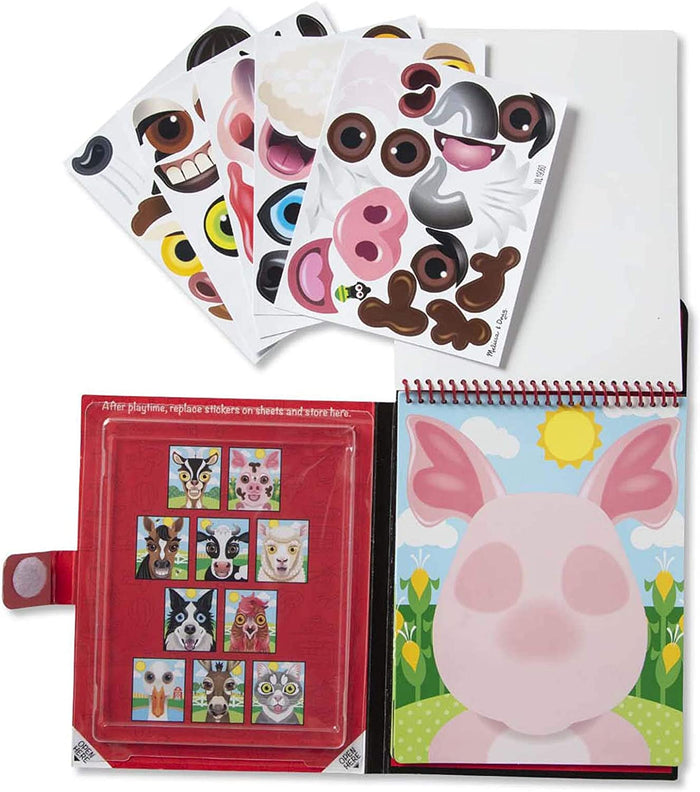 Melissa & Doug - Reusable Stickers Make A Face - Farm - On the Go Travel Activity