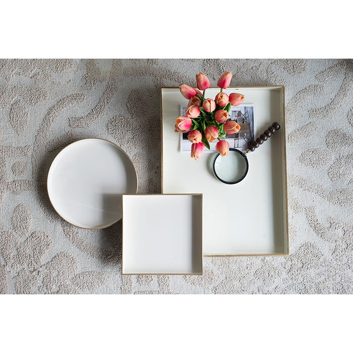 Mimosa Rectangle Tray White with Gold Trim – Decorative & Serving Tray