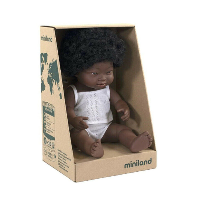 Miniland - Doll 38cm African Down Syndrome Boy in Box