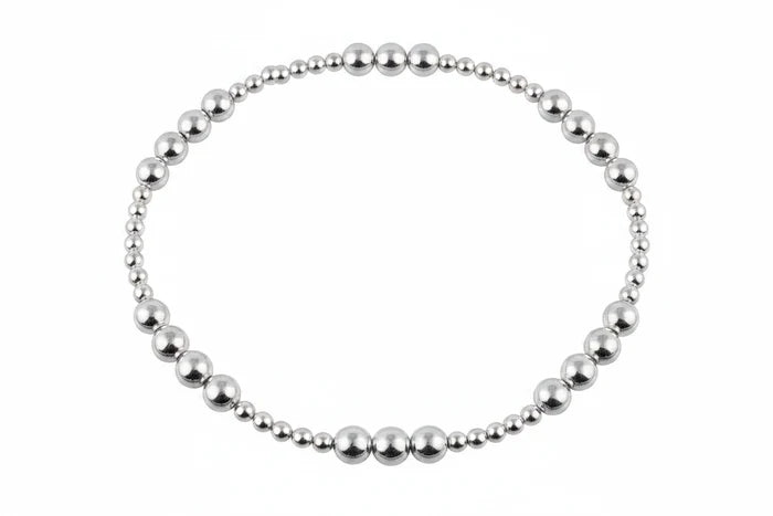 Multi-size Sterling Silver Beaded Stretchy Bracelet