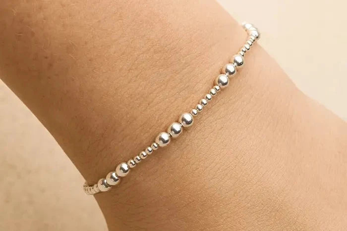 Multi-size Sterling Silver Beaded Stretchy Bracelet