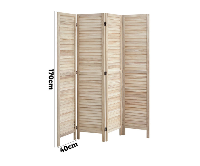 Oikiture 4 Panel Room Divider Timber Wooden Natural