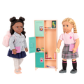Two 18-inch dolls with school supply playset