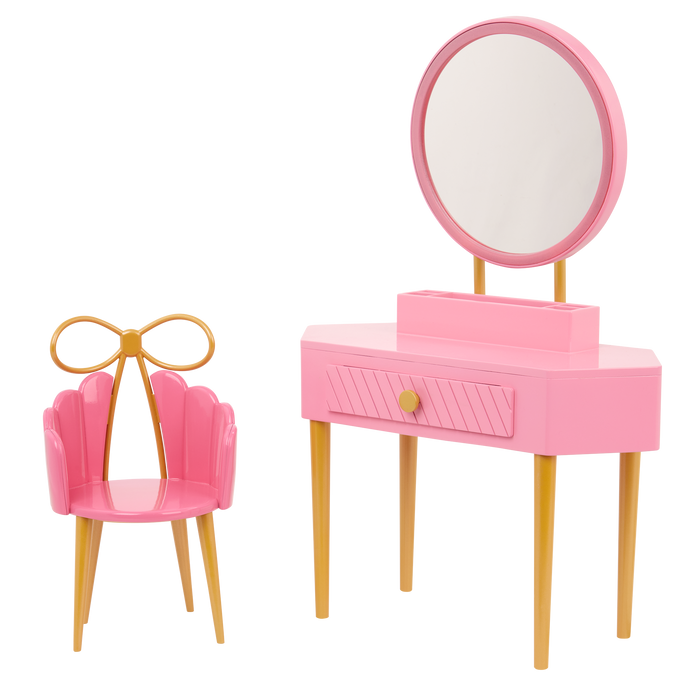 Our Generation Fabulous Fun Vanity Set for 18-inch Dolls including vanity table and chair, makeup and skin care